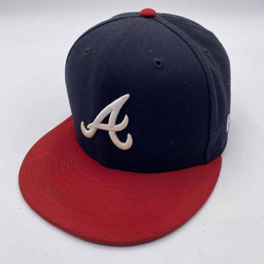 Atlanta Braves Blue Red New Era 59fifty Hat Red Blue Fitted Size 7 1/8 VGC Home